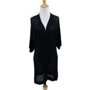 Andrea Jovine Cardigan Womens M Medium Black Open Front Crochet Knit Longline